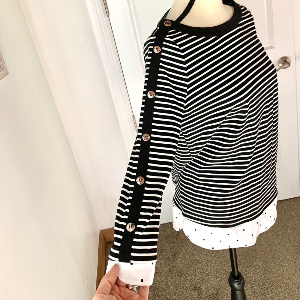 Rafaella Striped Polka Dot Layered 3/4 Sleeve Top
